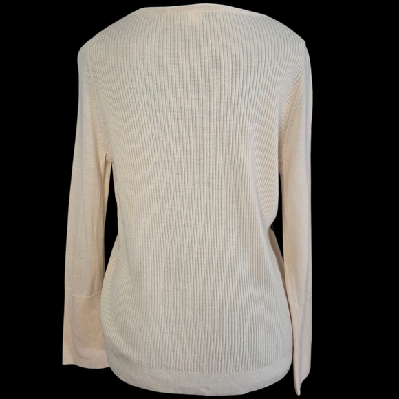 Diane Von Furstenberg Cream 100% Wool Shana Sweater With Lace Details Size L - Picture 3 of 7